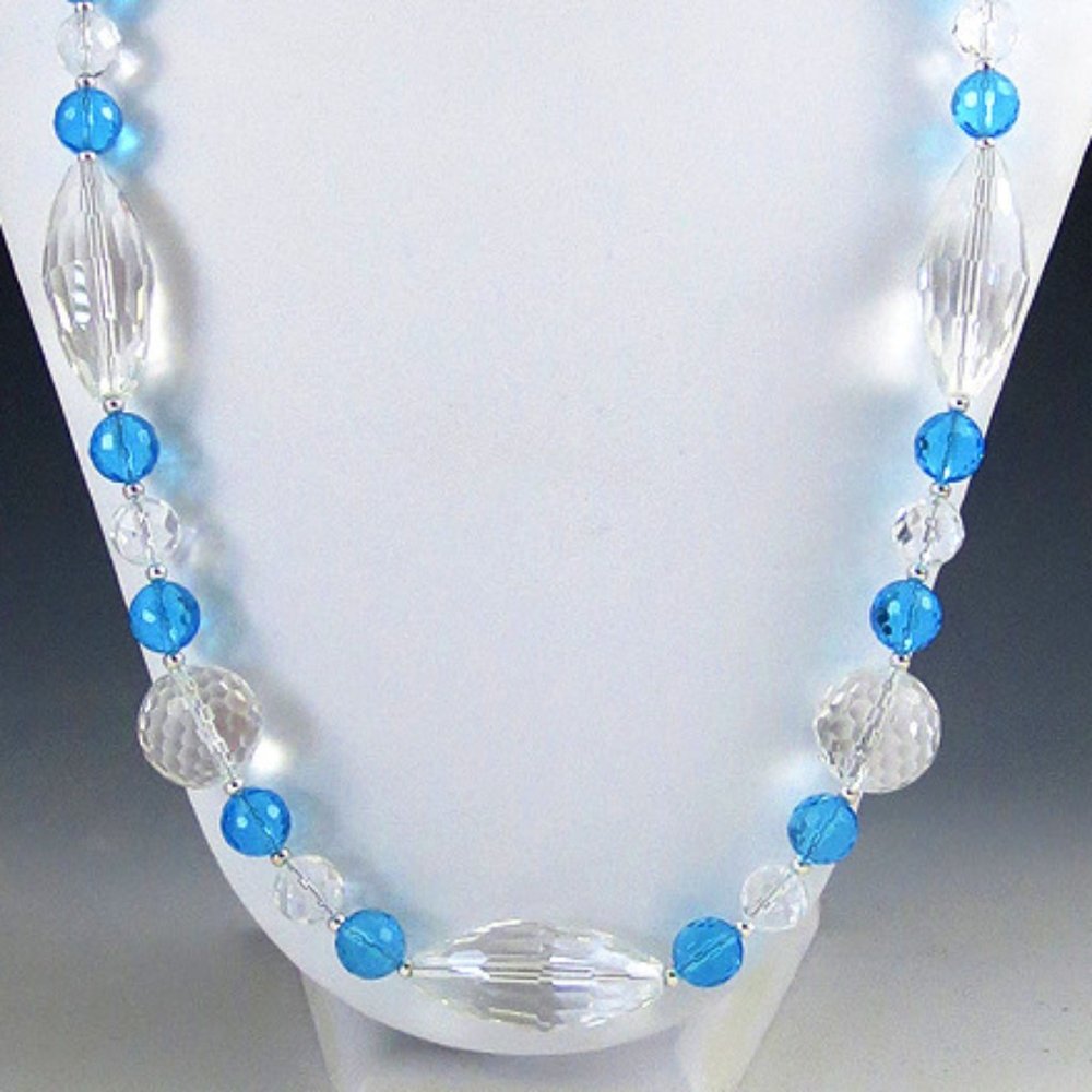 Crystal Quartz, Glass, & Sterling Silver Necklace